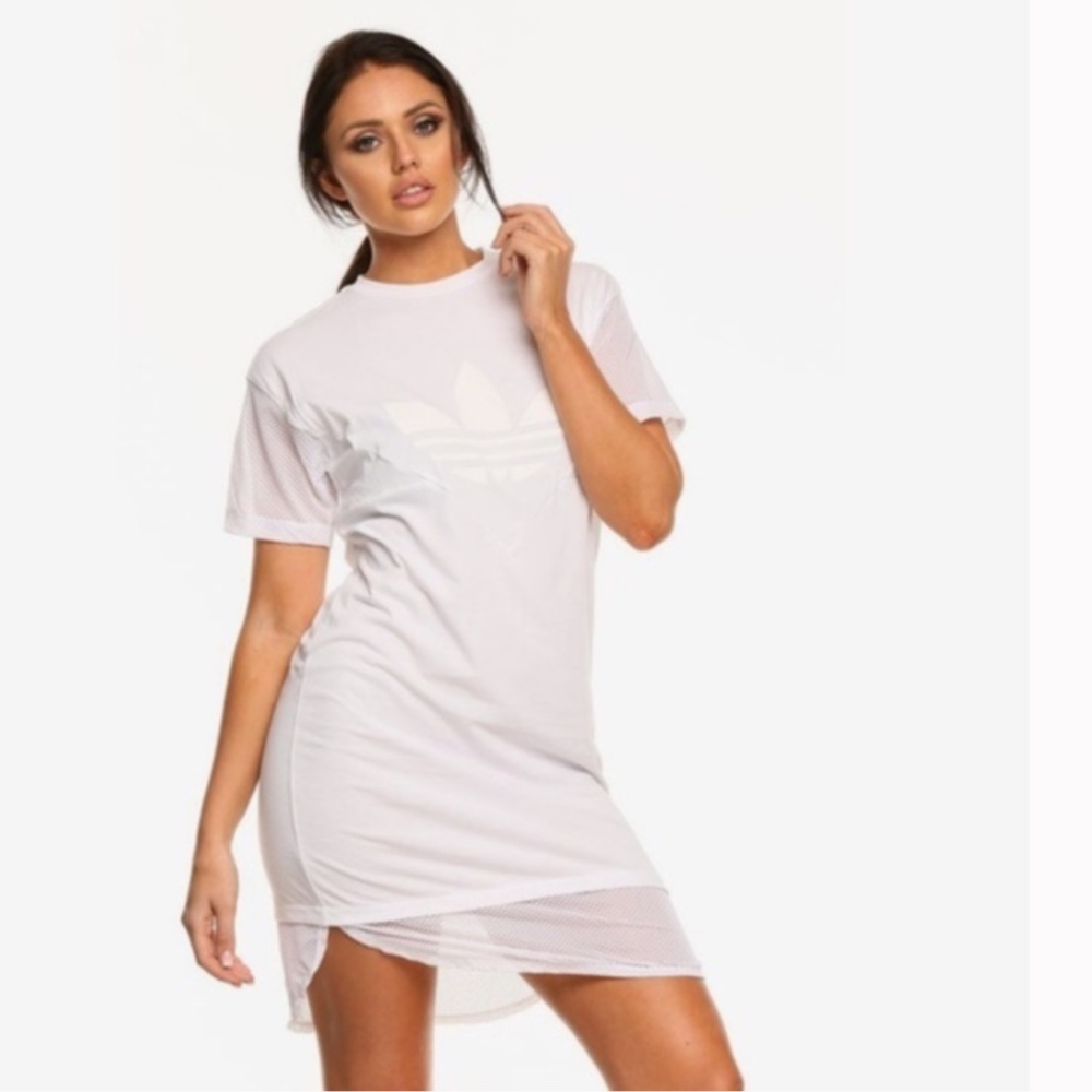 Adidas White Colorado Net T-Shirt Dress sporty athletic mesh cotton summer XS